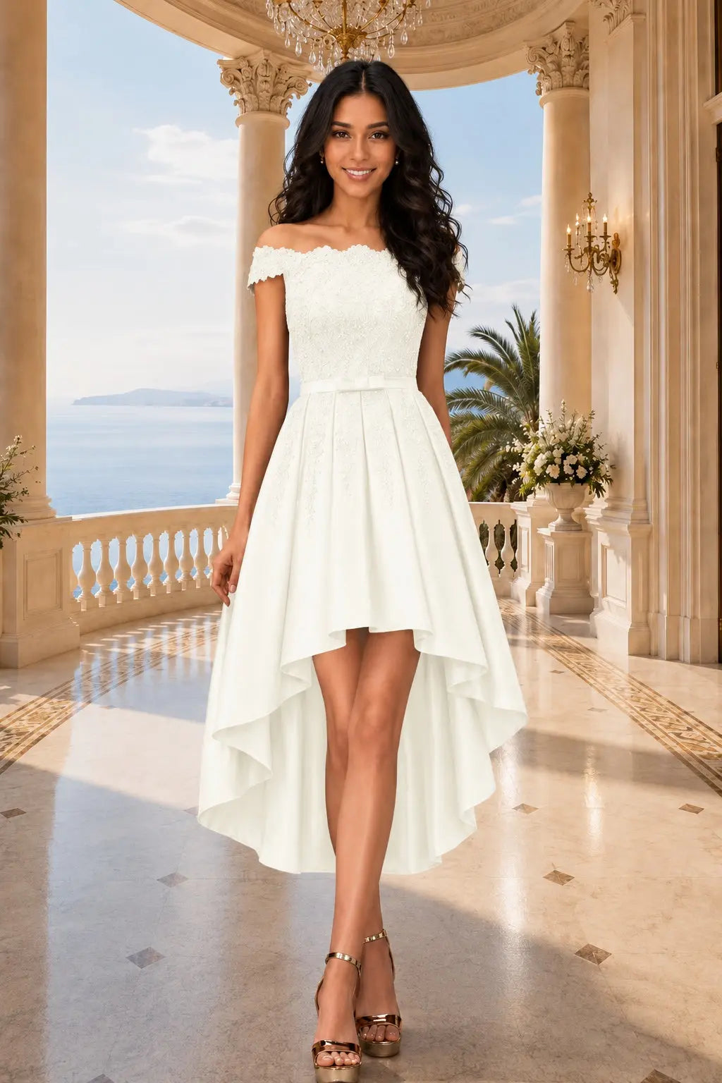 A-line Burgundy Satin Off the Shoulder A Line Strapless Lace Tulle Asymmetrical Dress With Pockets KAIDRESS