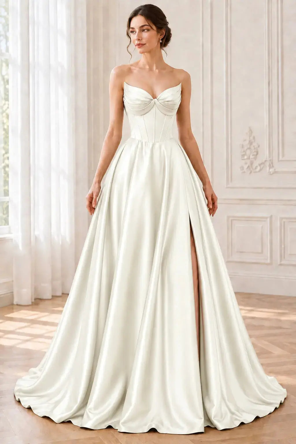 A-line Satin Formal Long Simple Sleeveless Prom Dresses with Pockets KAIDRESS