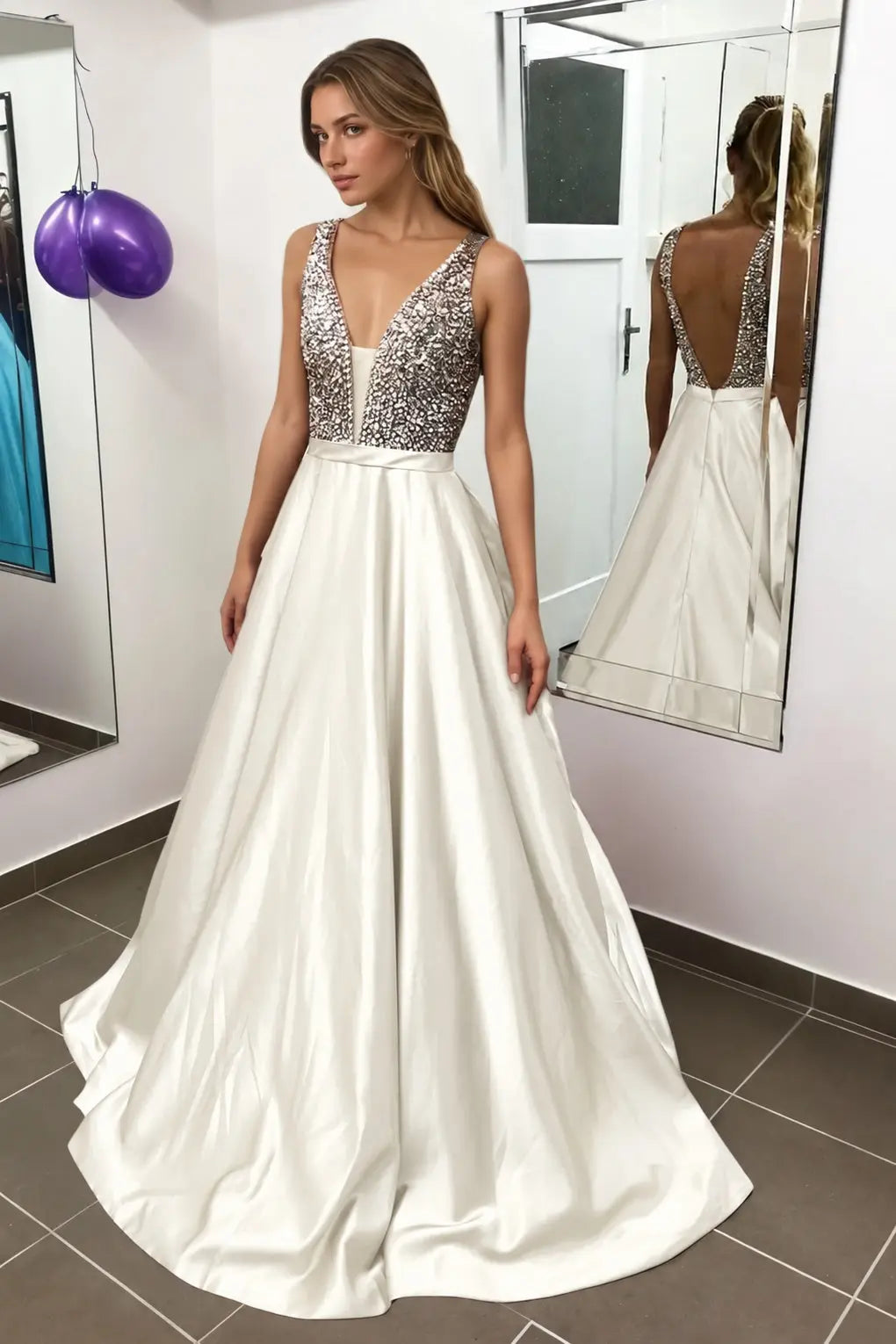 Satin Burgundy Formal Prom Dresses Sparkly Long Princess Evening Gowns