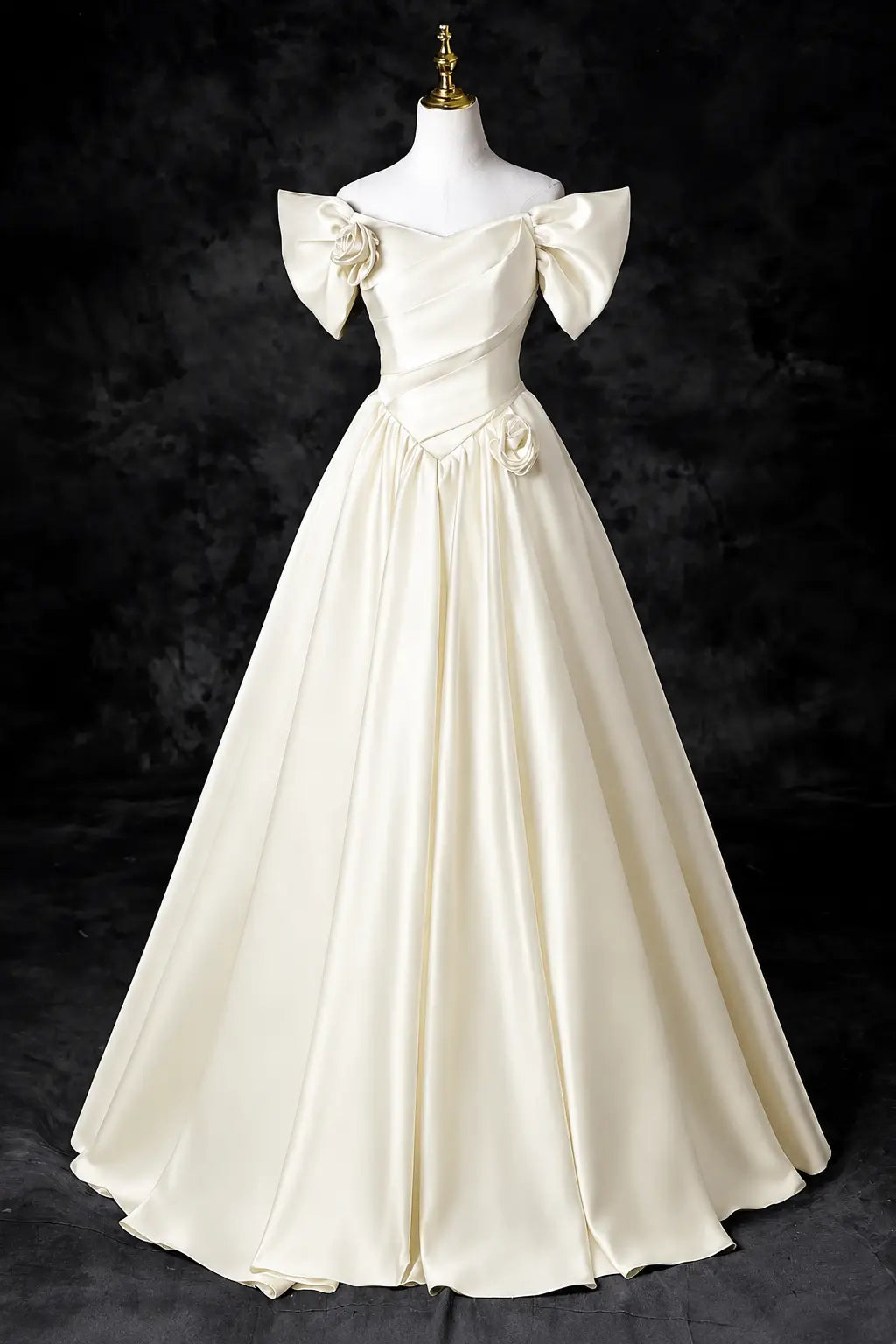 A-Line/Princess Satin Floor Length Formal Prom Dress, Off the Shoulder Prom Gown KAIDRESS