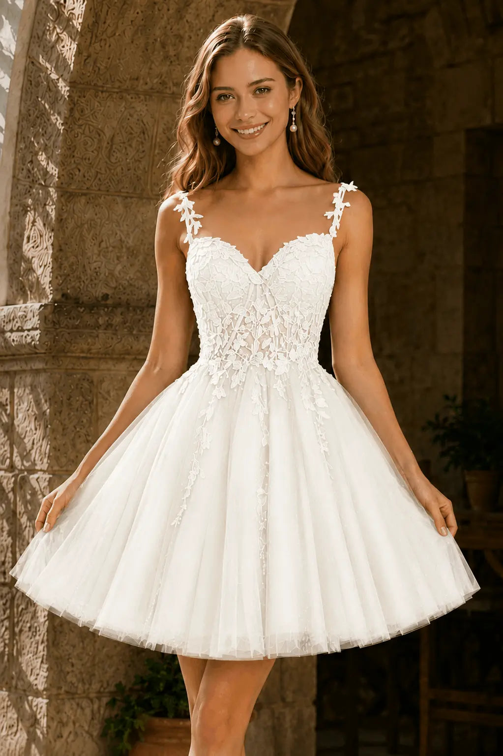 A-line V Neck Short/Mini Tulle Lace Homecoming Dress