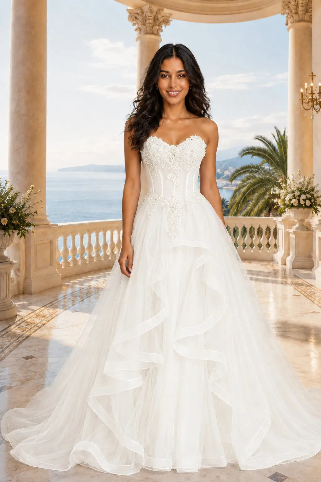 A-line/Princess Sweetheart Sleeveless Sweep Train Tulle Prom Dresses With Beading Appliqued KAIDRESS