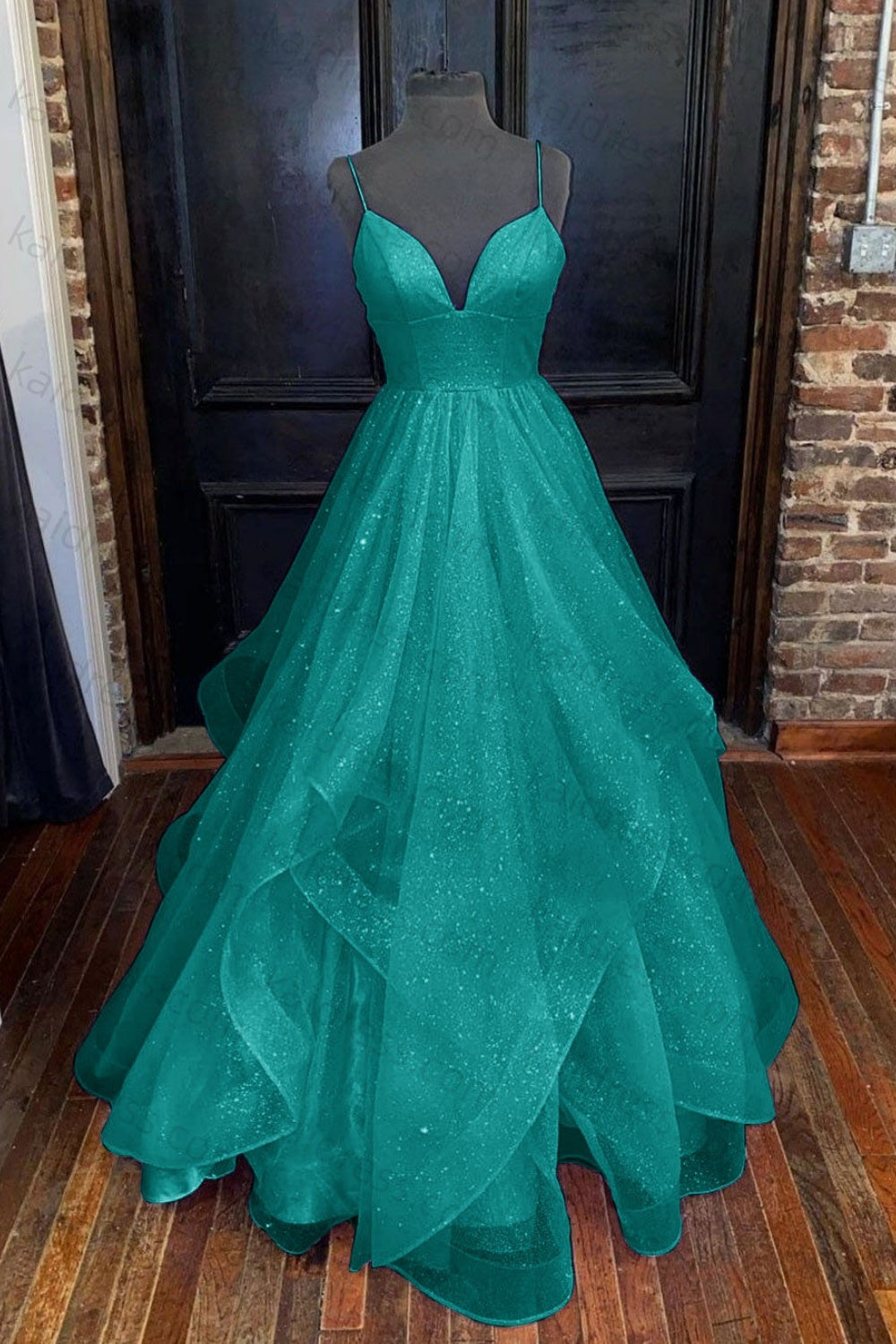 A-line Princess Sweetheart Sleeveless Long/Floor-Length Tulle Sparkling Prom Dress
