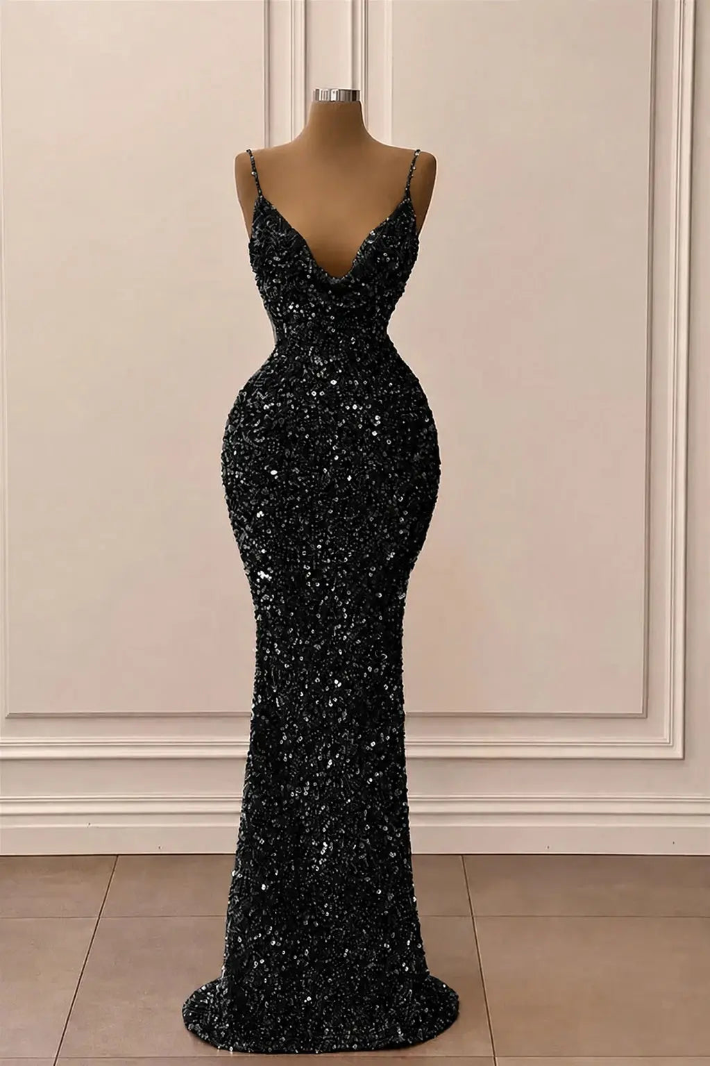 Trumpet/Mermaid Halter Sleeveless Velvet Sequins Long Prom Dresses Orange Ball Gowns Kaidress