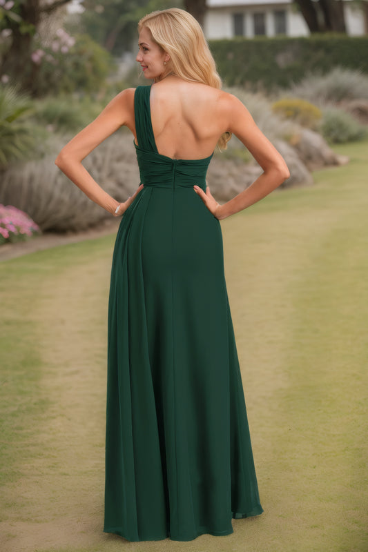 Sheath/Column Ruched One-Shoulder Sleeveless Chiffon Floor-Length Bridesmaid Dresses