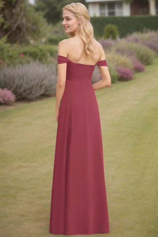 A-Line/Princess Chiffon Ruched Off-The-Shoulder Sleeveless Floor-Length Bridesmaid Dresses - KAIDRESS