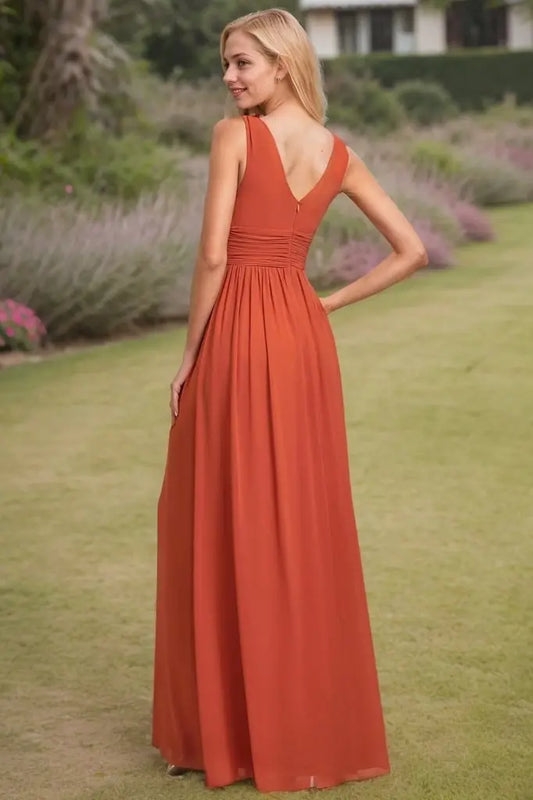 A-Line/Princess Chiffon V-neck Sleeveless Floor-Length Bridesmaid Dresses - KAIDRESS
