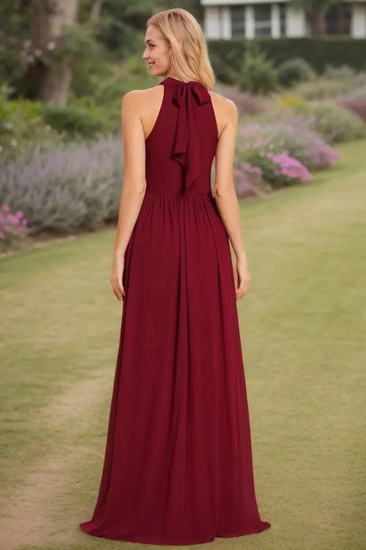 A-Line/Princess Chiffon Scoop Sleeveless Floor-Length Bridesmaid Dresses - KAIDRESS