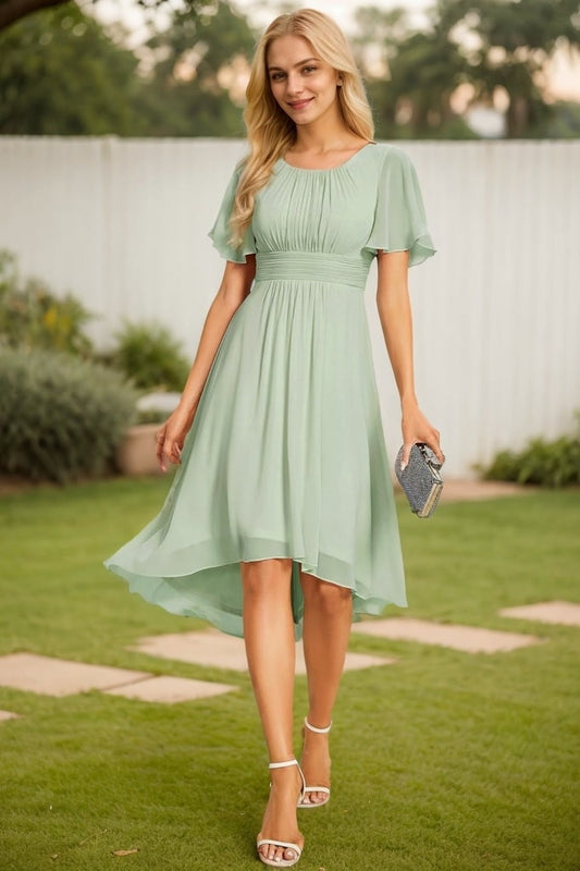 A-line Scoop Asymmetrical Chiffon Bridesmaid Dress With Ruffle