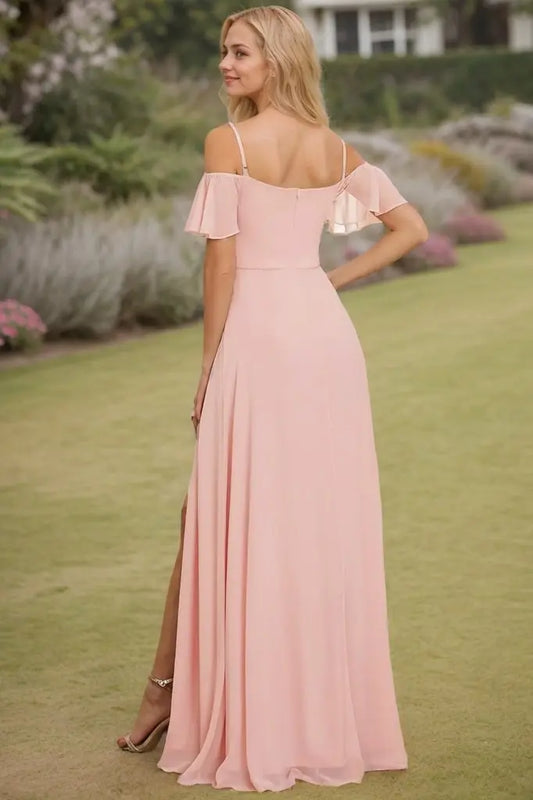 A-Line/Princess Chiffon Ruched V-neck Short Sleeves Floor-Length Bridesmaid Dresses - KAIDRESS