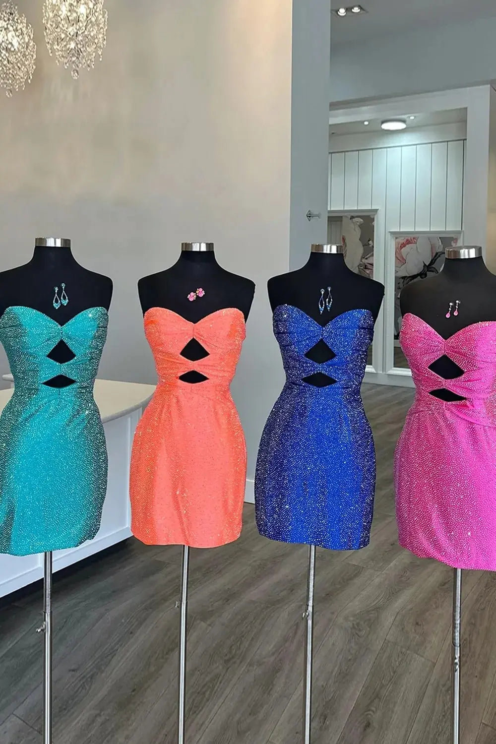 Sparkly Orange Beaded Cut Out Bodycon Short Homecoming Dress - KAIDRESS