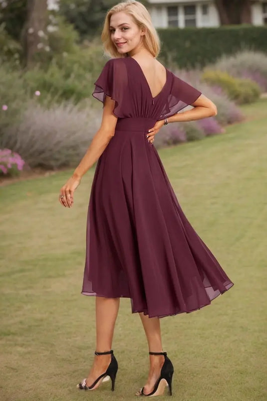 A-line Scoop Asymmetrical Chiffon Bridesmaid Dress With Ruffle - KAIDRESS