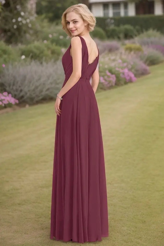 A-Line/Princess V-neck Sleeveless Ruched Floor-Length Chiffon Bridesmaid Dresses - KAIDRESS