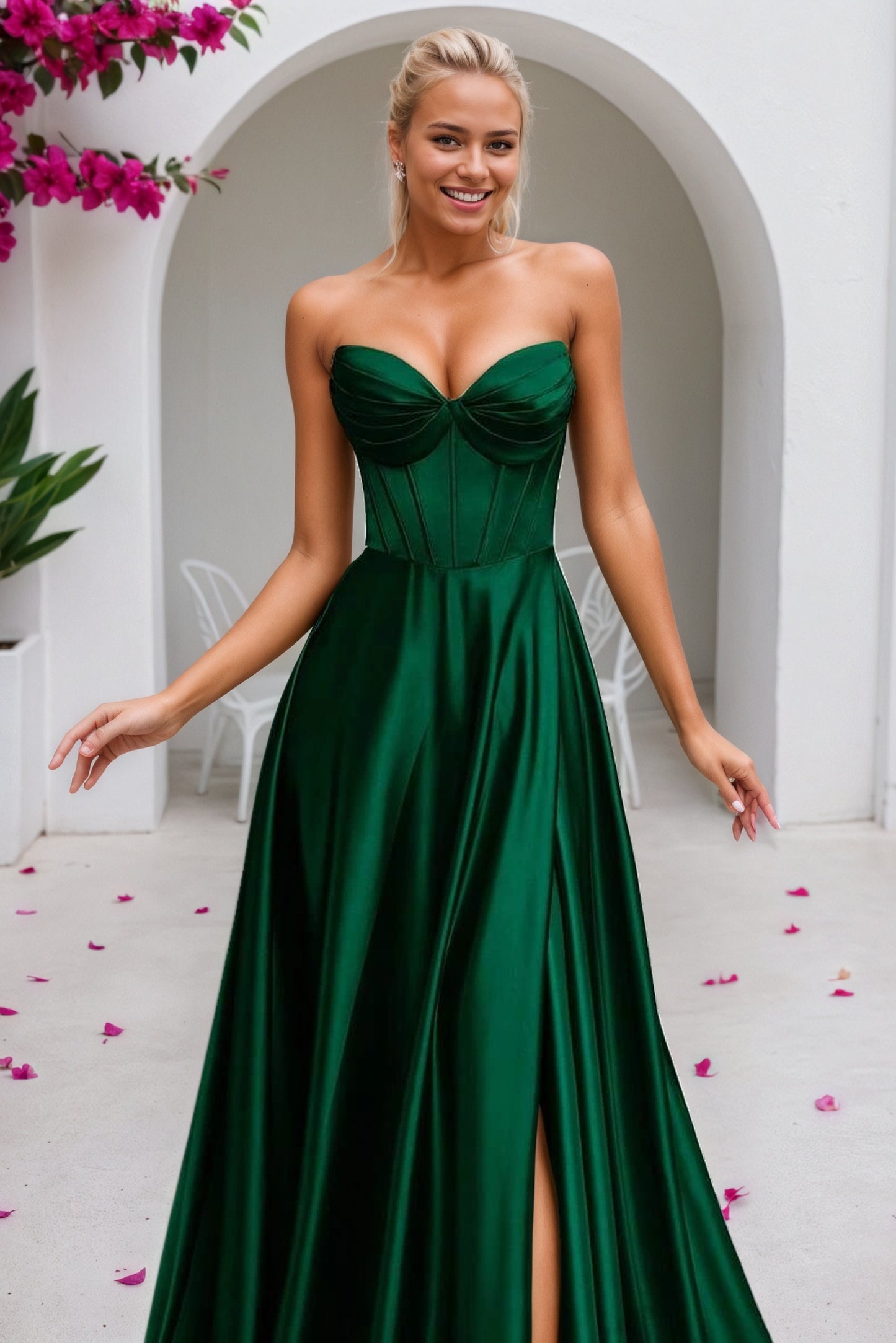 A-line Satin Formal Long Simple Sleeveless Prom Dresses with Pockets