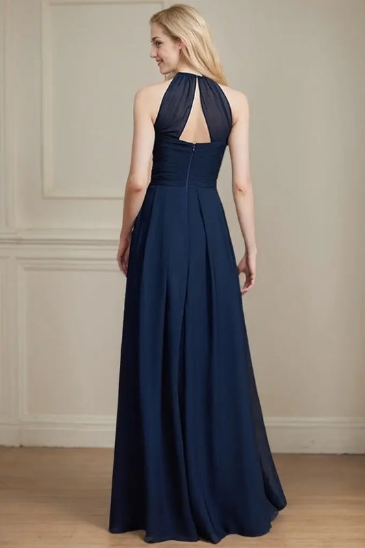 A-Line/Princess Halter Sleeveless Ruched Floor-Length Chiffon Bridesmaid Dresses - KAIDRESS