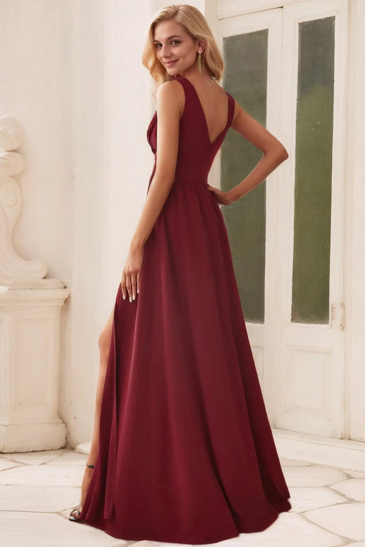 A-Line/Princess Chiffon V-neck Sleeveless Floor-Length Bridesmaid Dresses - KAIDRESS