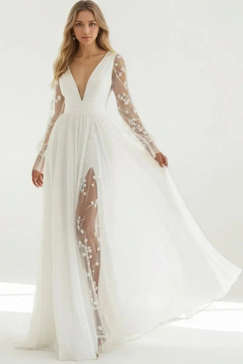 Kaidress 2026 Lace Boho Wedding Dress for Bride Long Sleeve Custom Made