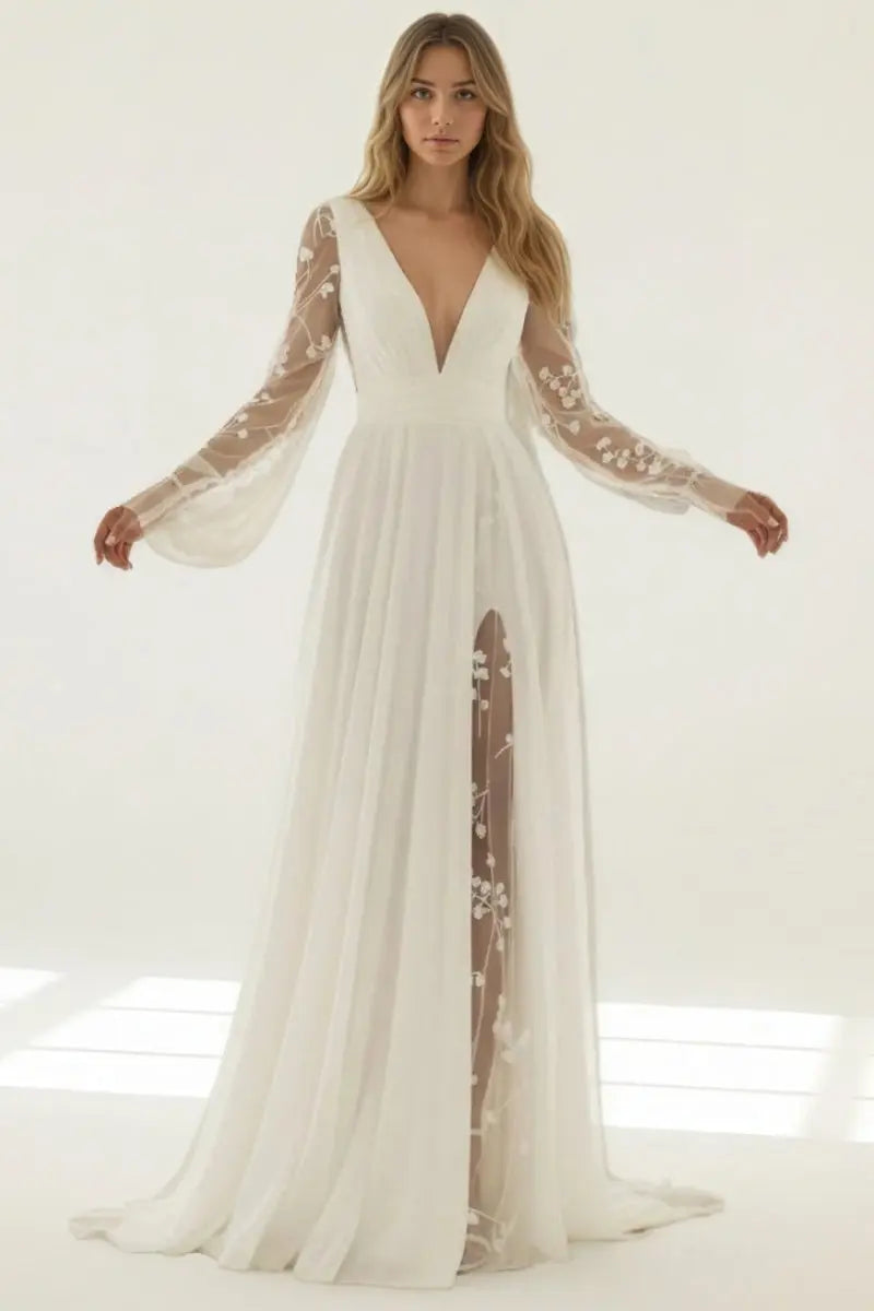 Kaidress 2026 Lace Boho Wedding Dress for Bride Long Sleeve Custom Made