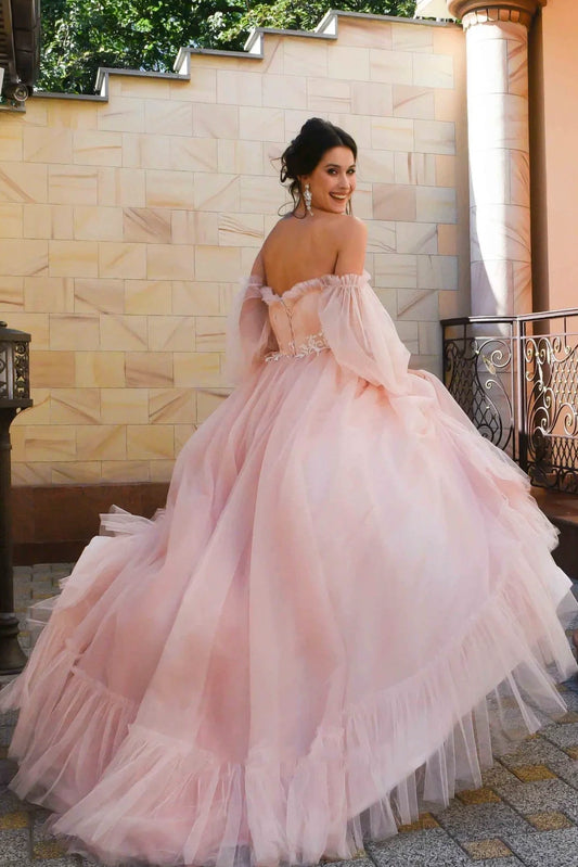 Kaidress 2026 Off-Shoulder Pink A-Line Long Sleeve Wedding Dress Custom