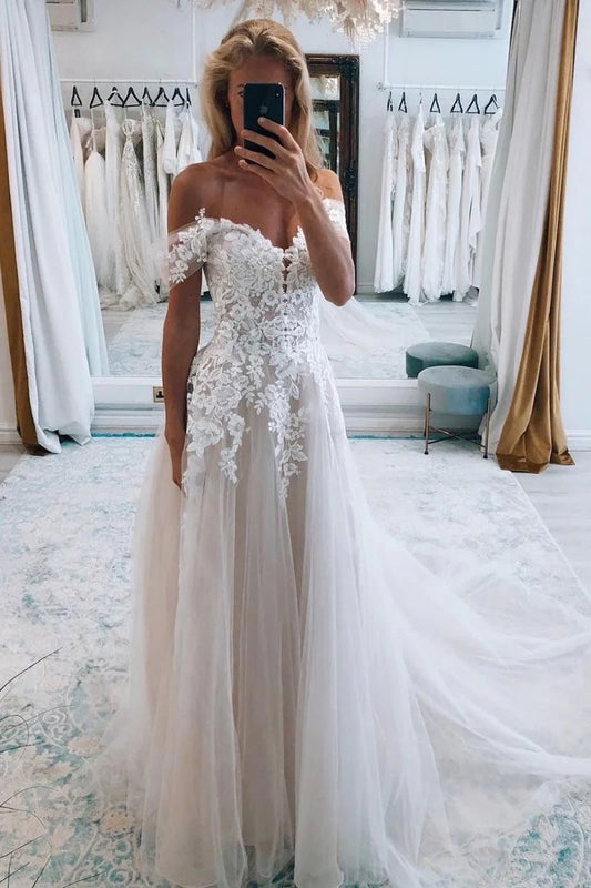 Kaidress 2026 Off-the-Shoulder Tulle Boho A-Line Wedding Dress Custom