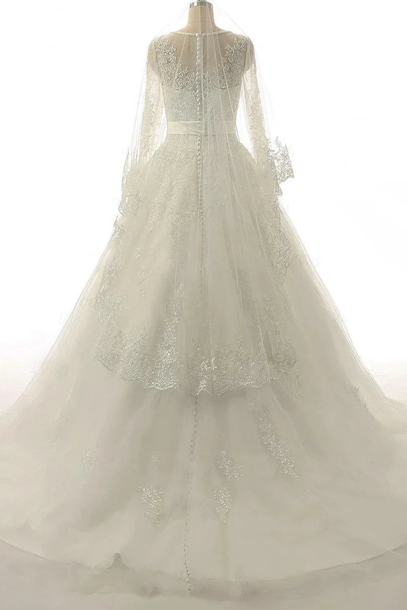 Kaidress 2026 Scoop Lace Boho A-Line Long Sleeve Wedding Dress Custom