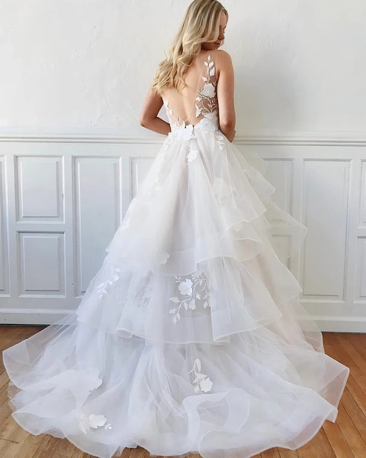 Kaidress 2026 White Lace Appliques Wedding Dress for Bride Custom Made