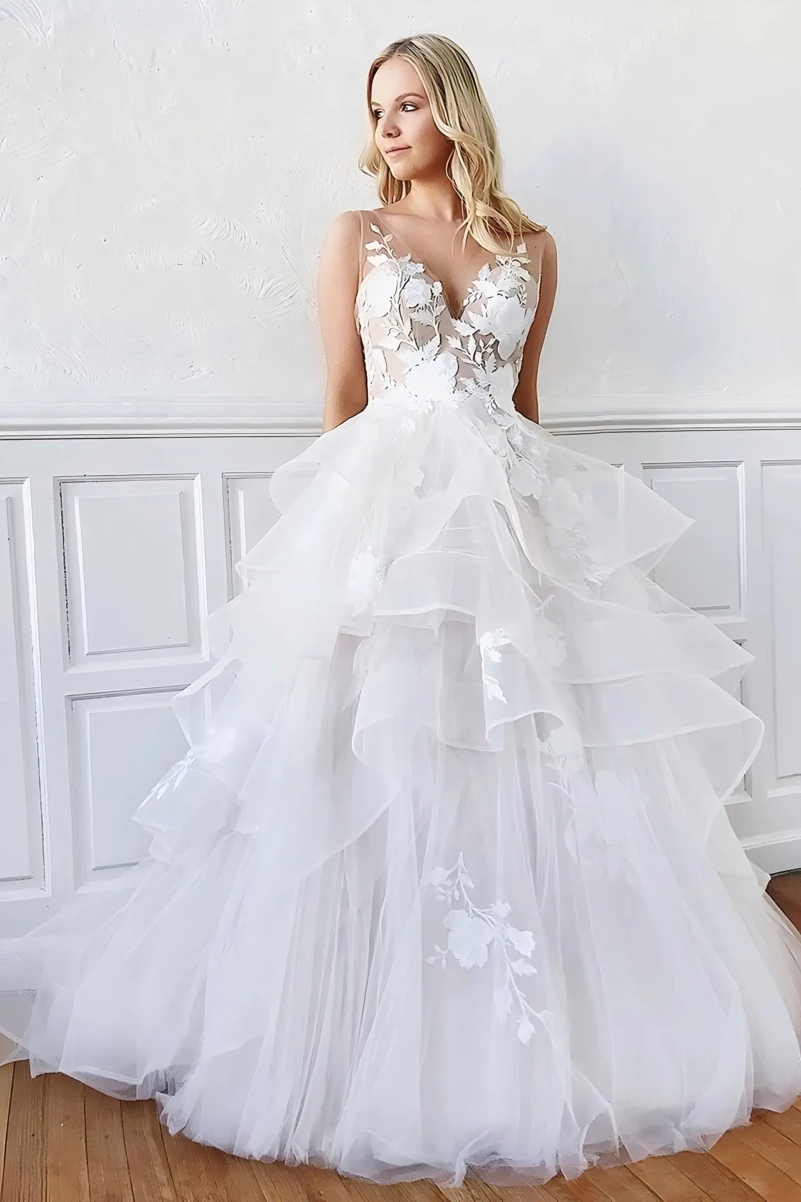 Kaidress 2026 White Lace Appliques Wedding Dress for Bride Custom Made