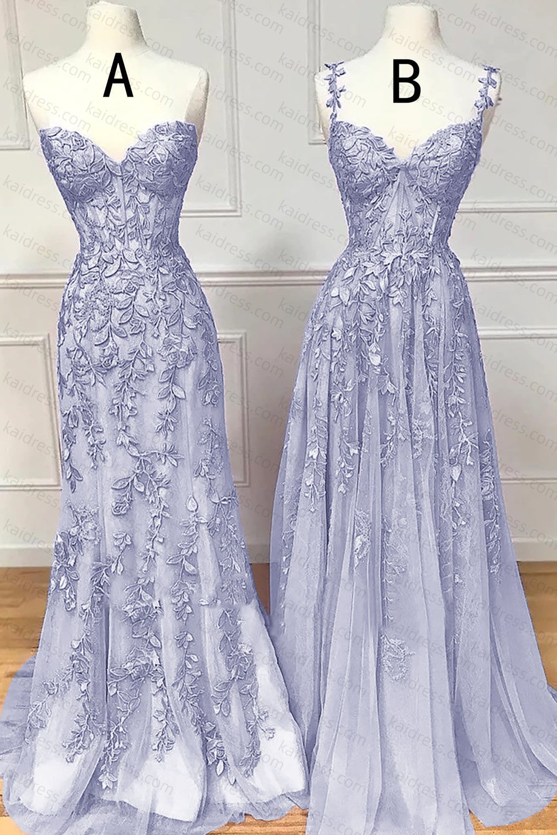 A-line Sweetheart Spaghetti Straps Sweep Train Lace Prom Dress With Beading