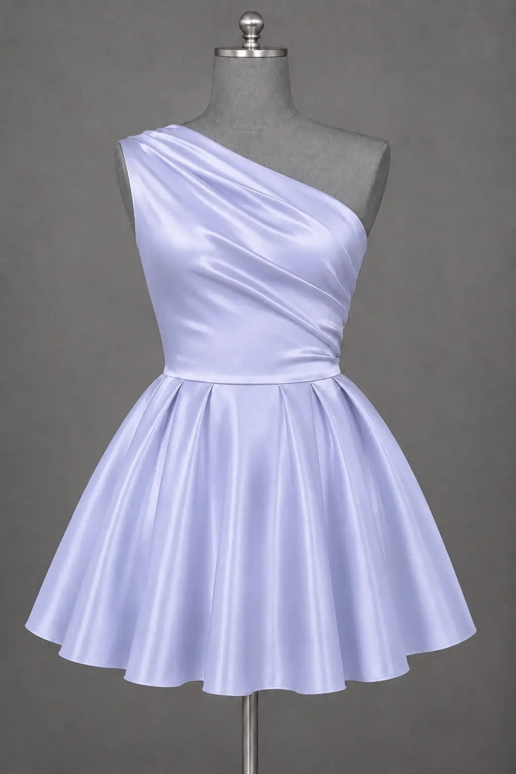 White One Shoulder Satin Mini Homecoming Dress A Line Hoco Dress KAIDRESS