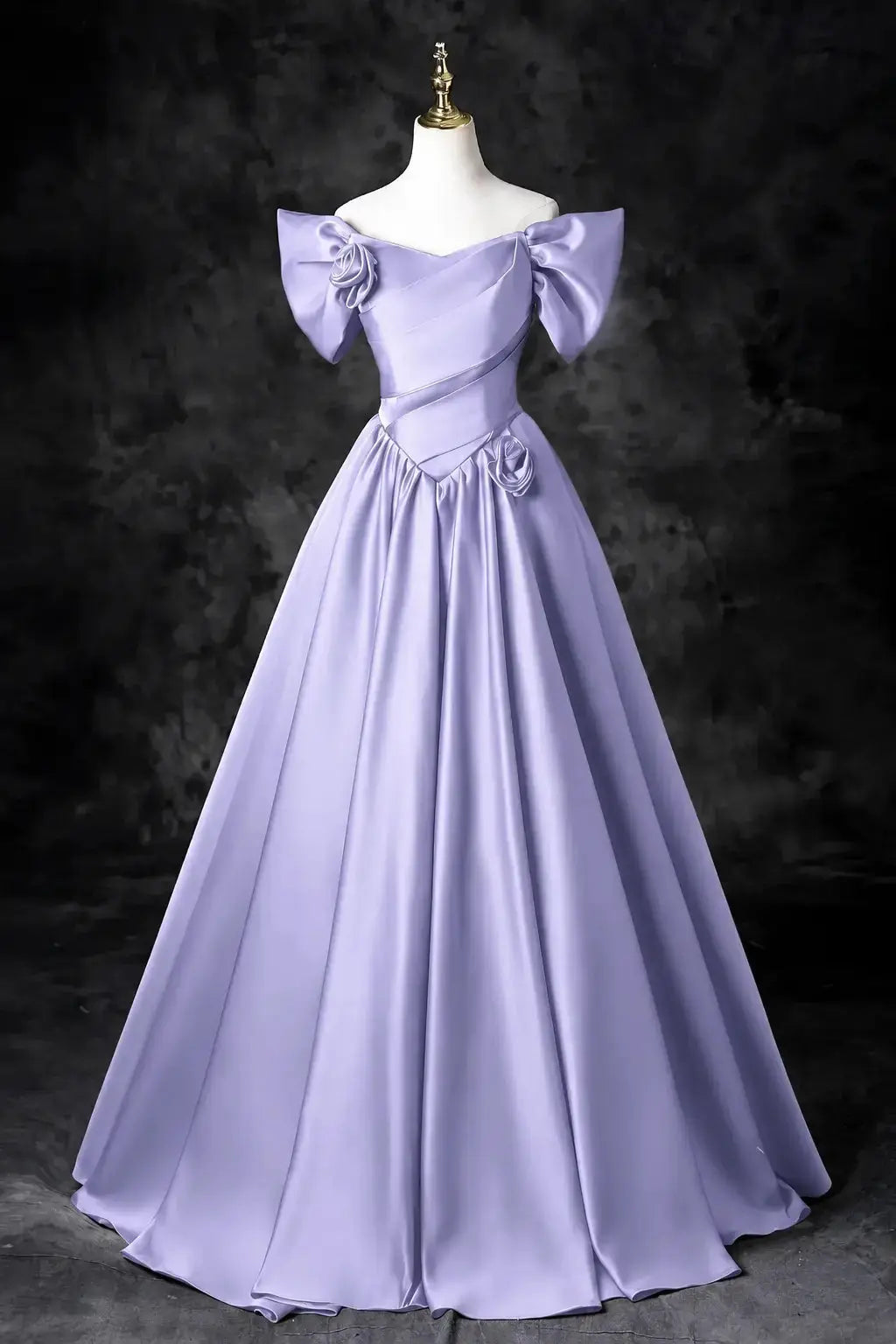 A-Line/Princess Satin Floor Length Formal Prom Dress, Off the Shoulder Prom Gown KAIDRESS