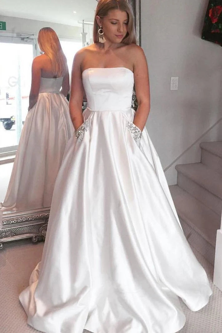 Light Blue Satin Long Prom Dresses with Pockets Formal Evening Gowns