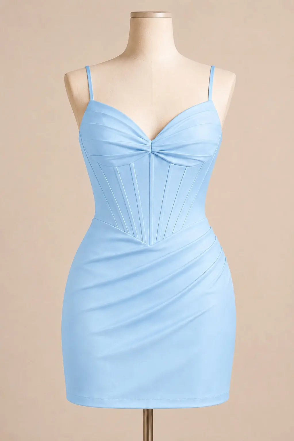 Light Blue Satin Sweetheart Corset Fitted Mini Homecoming Dress