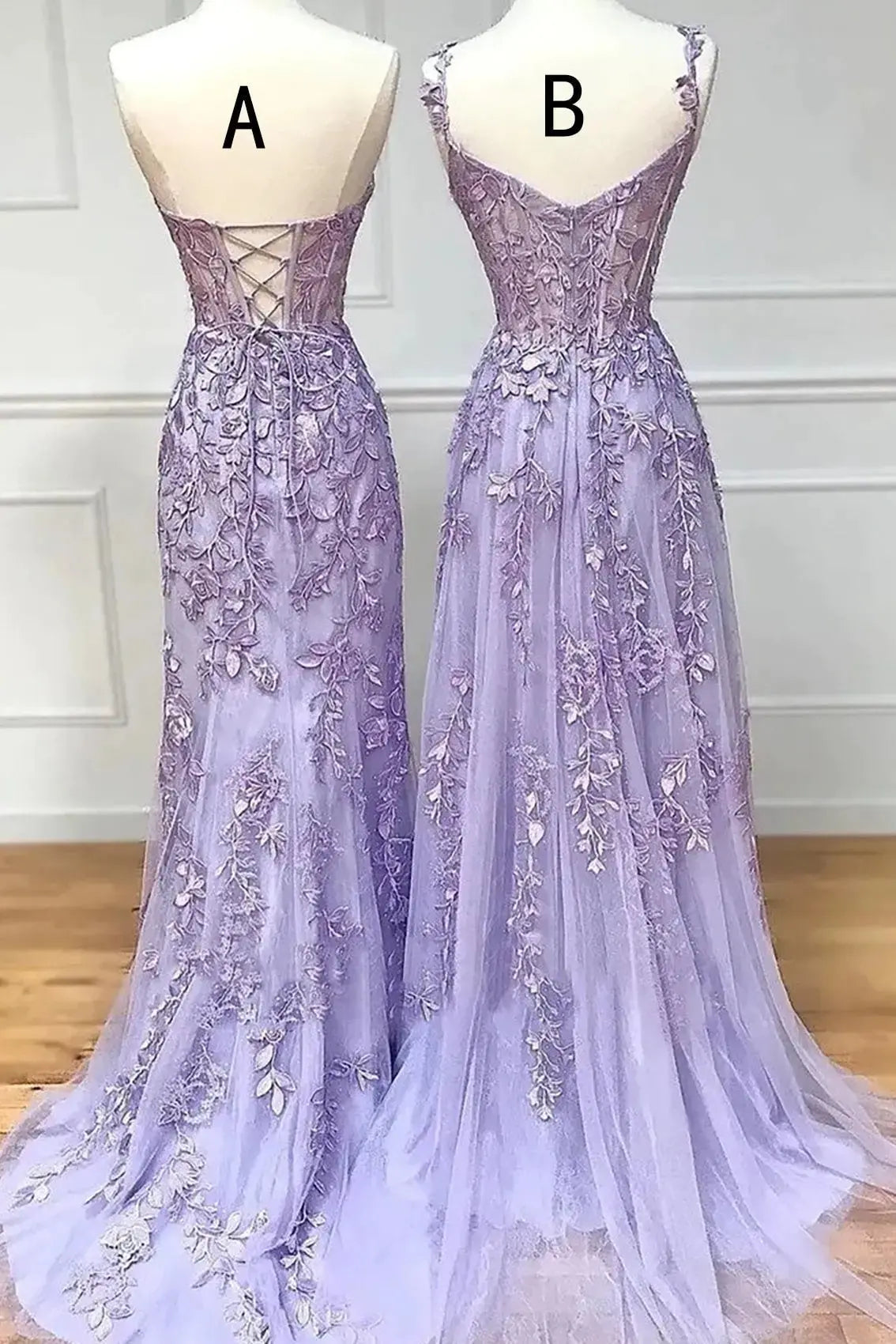 Lilac A-Line Sweetheart Lace Tulle Prom Dress Beaded Applique Gown