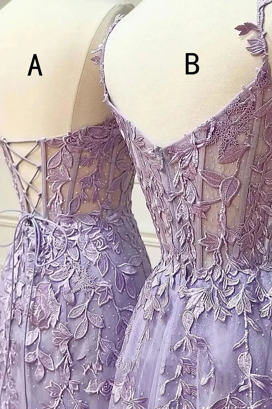 Lilac A-Line Sweetheart Lace Tulle Prom Dress Beaded Applique Gown