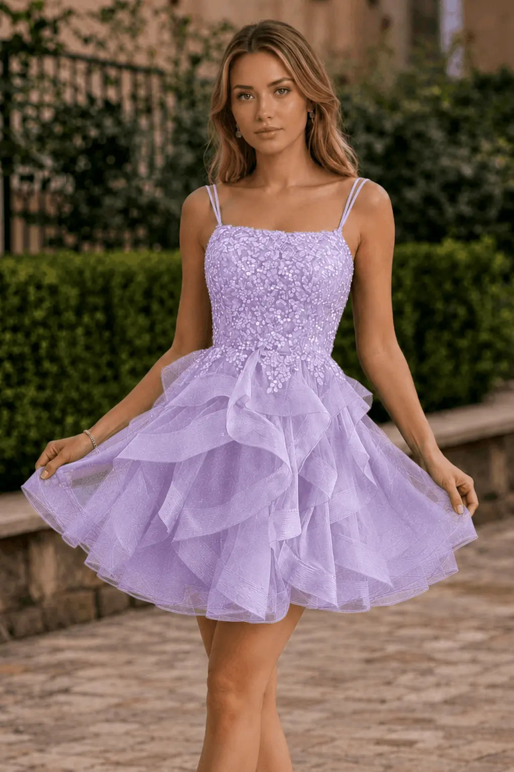 Tulle Ball Gown Homecoming Dress Square Neck Beaded Hoco Mini KAIDRESS