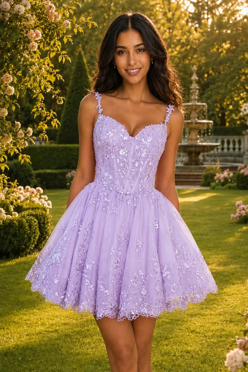 Glittering A-line Sweetheart Short/Mini Tulle Homecoming Dress with Appliqued Beading KAIDRESS