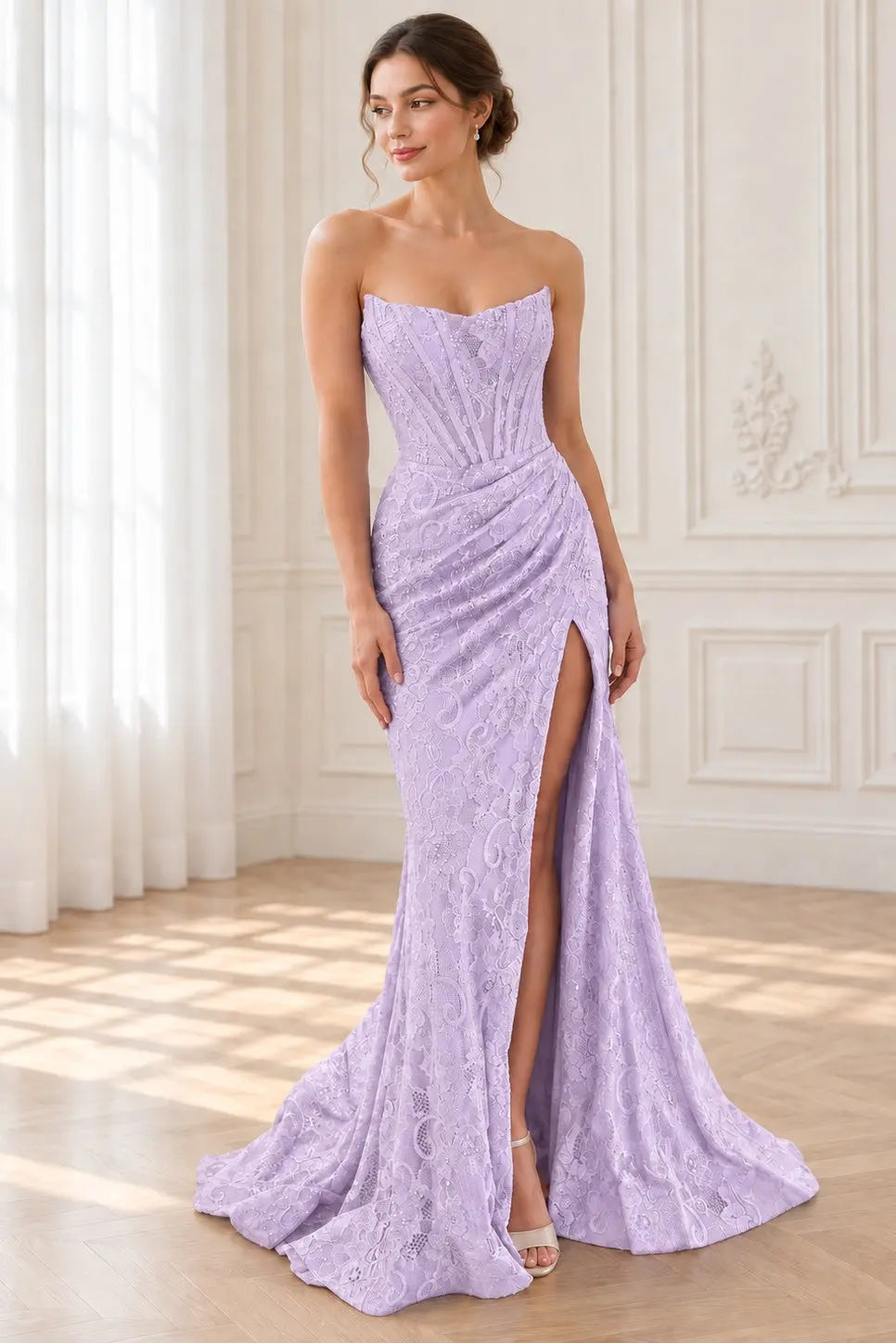 Sheath/Column Off the Shoulder Sleeveless Prom Dresses Long Lace Formal Evening Gowns