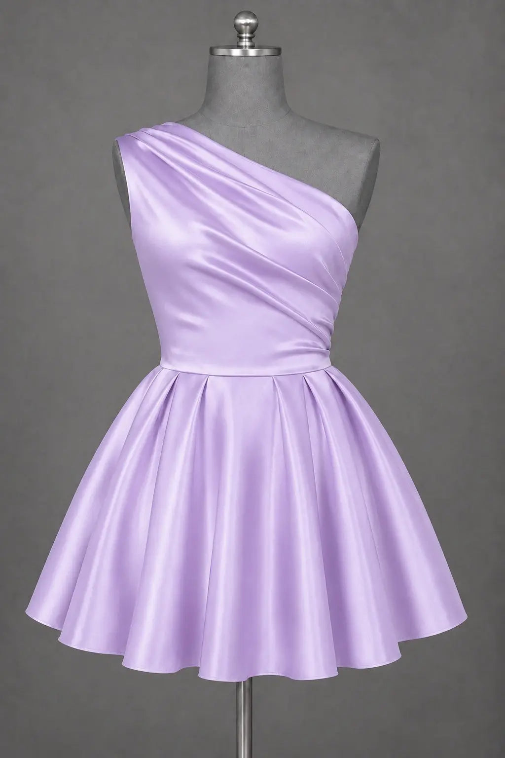 White One Shoulder Satin Mini Homecoming Dress A Line Hoco Dress KAIDRESS