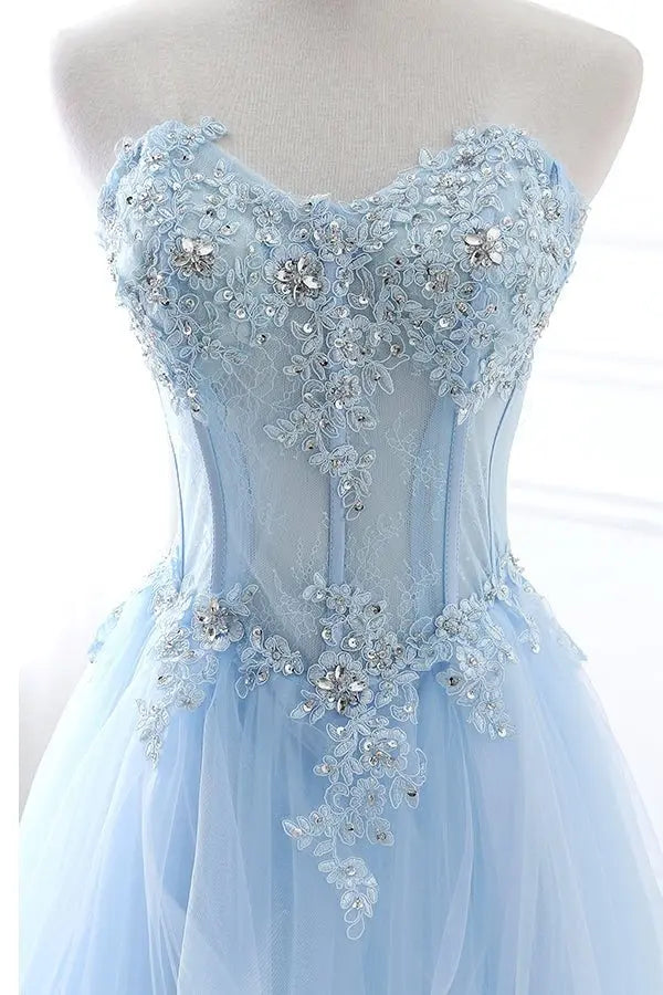 Lilac Tulle Sweetheart Corset A-Line Prom Dress Beaded Ball Gown