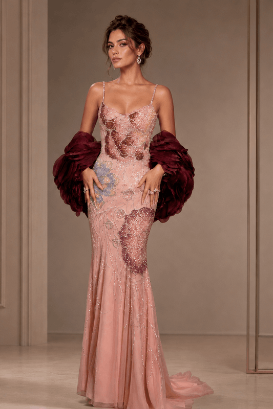 Luxury_Mermaid_Dusty_Rose_Sparkly_Floral_Beaded_Evening_Gowns_with_Burgundy_Shawl