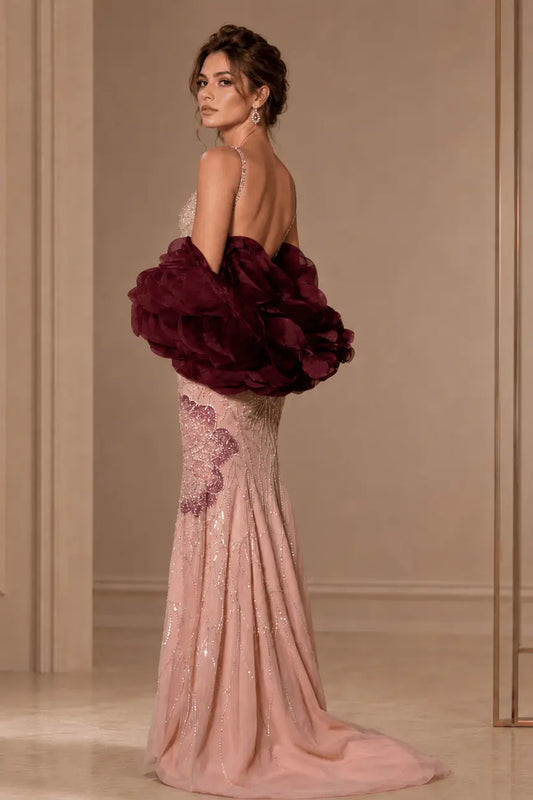 Luxury_Mermaid_Dusty_Rose_Sparkly_Floral_Beaded_Evening_Gowns_with_Burgundy_Shawl