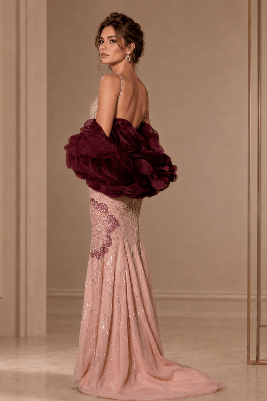 Luxury_Mermaid_Dusty_Rose_Sparkly_Floral_Beaded_Evening_Gowns_with_Burgundy_Shawl