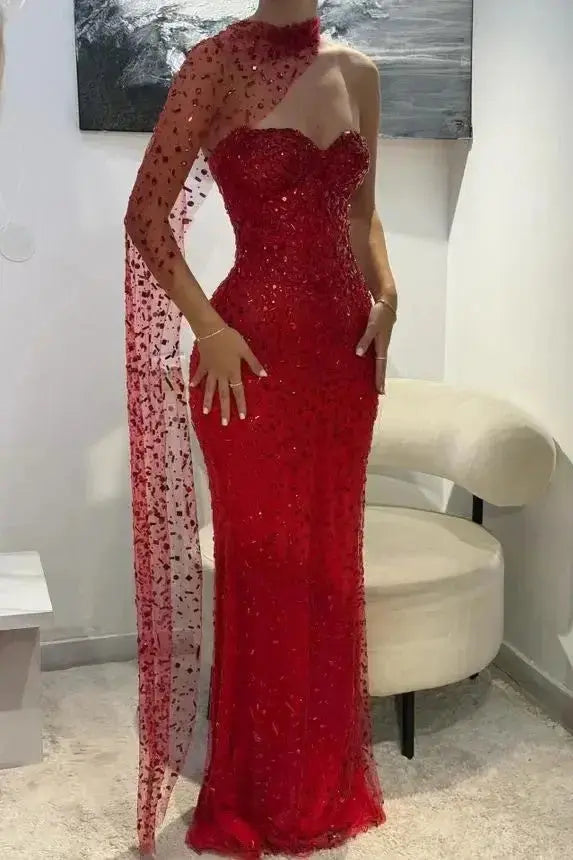 Mermaid Sweetheart Beading Sweep Train Tulle Prom Dress KAIDRESS