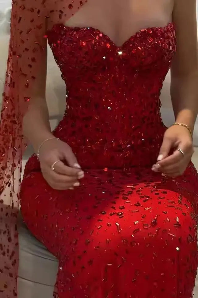 Mermaid Sweetheart Beading Sweep Train Tulle Prom Dress KAIDRESS