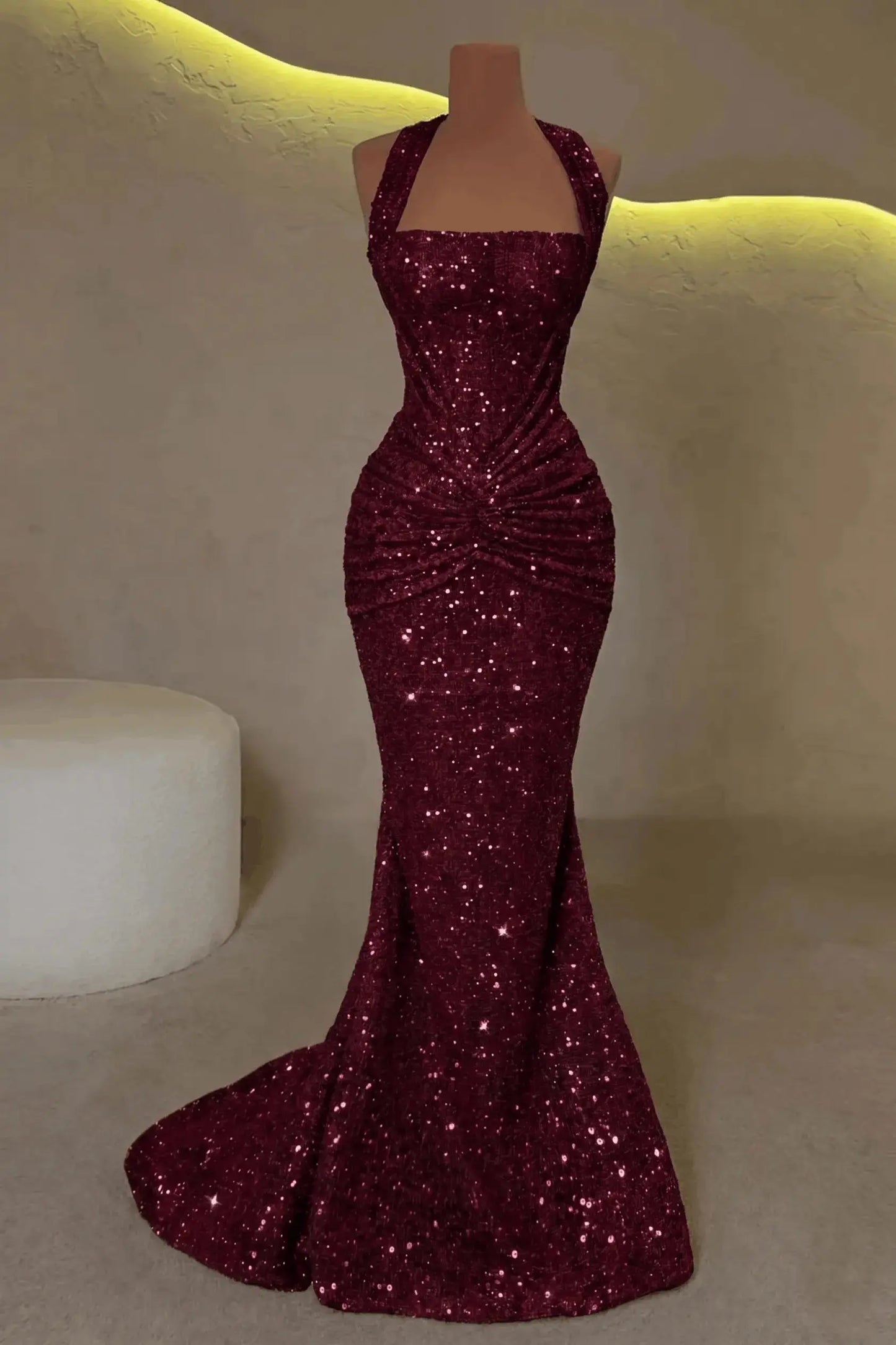 Luxury Mermaid Straps Pleated Sweep Train Corset  Sparkly Prom Dress KAIDRESS