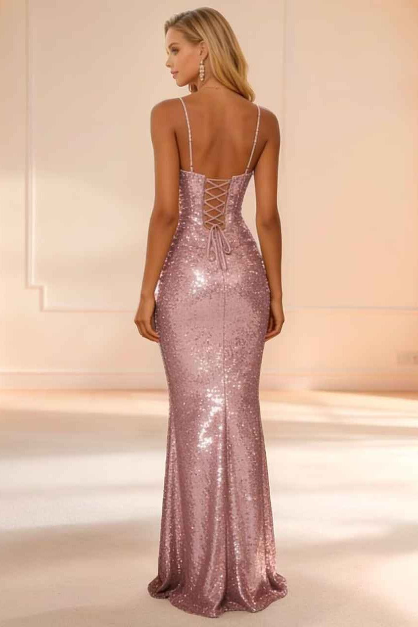 Mermaid Sparkly Burgundy Formal Prom Dress Long Sheath Evening Gowns