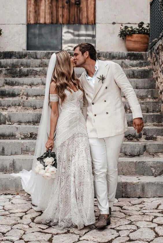 Mermaid Sweetheart Sleeveless Lace Sweep/Brush Train Boho Wedding Dresses