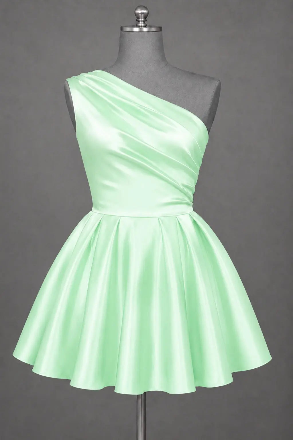White One Shoulder Satin Mini Homecoming Dress A Line Hoco Dress KAIDRESS