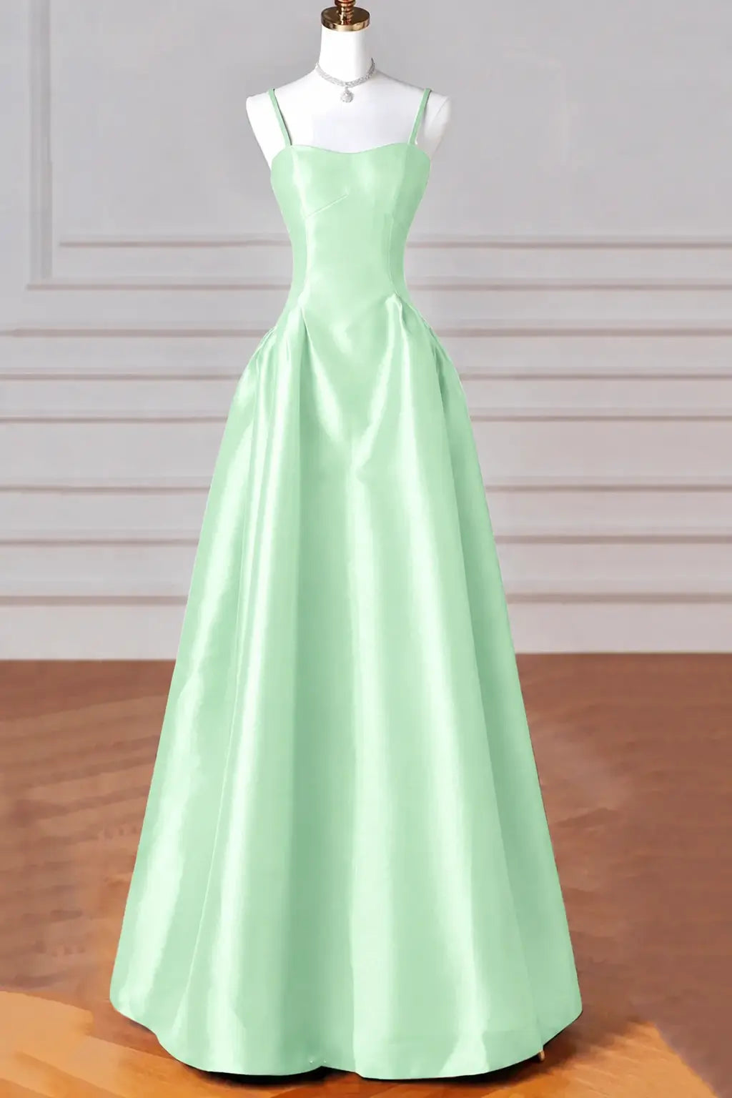 A-Line/Princess Halter Satin Sleeveless Long Prom Dress Black Prom Gown Kaidress