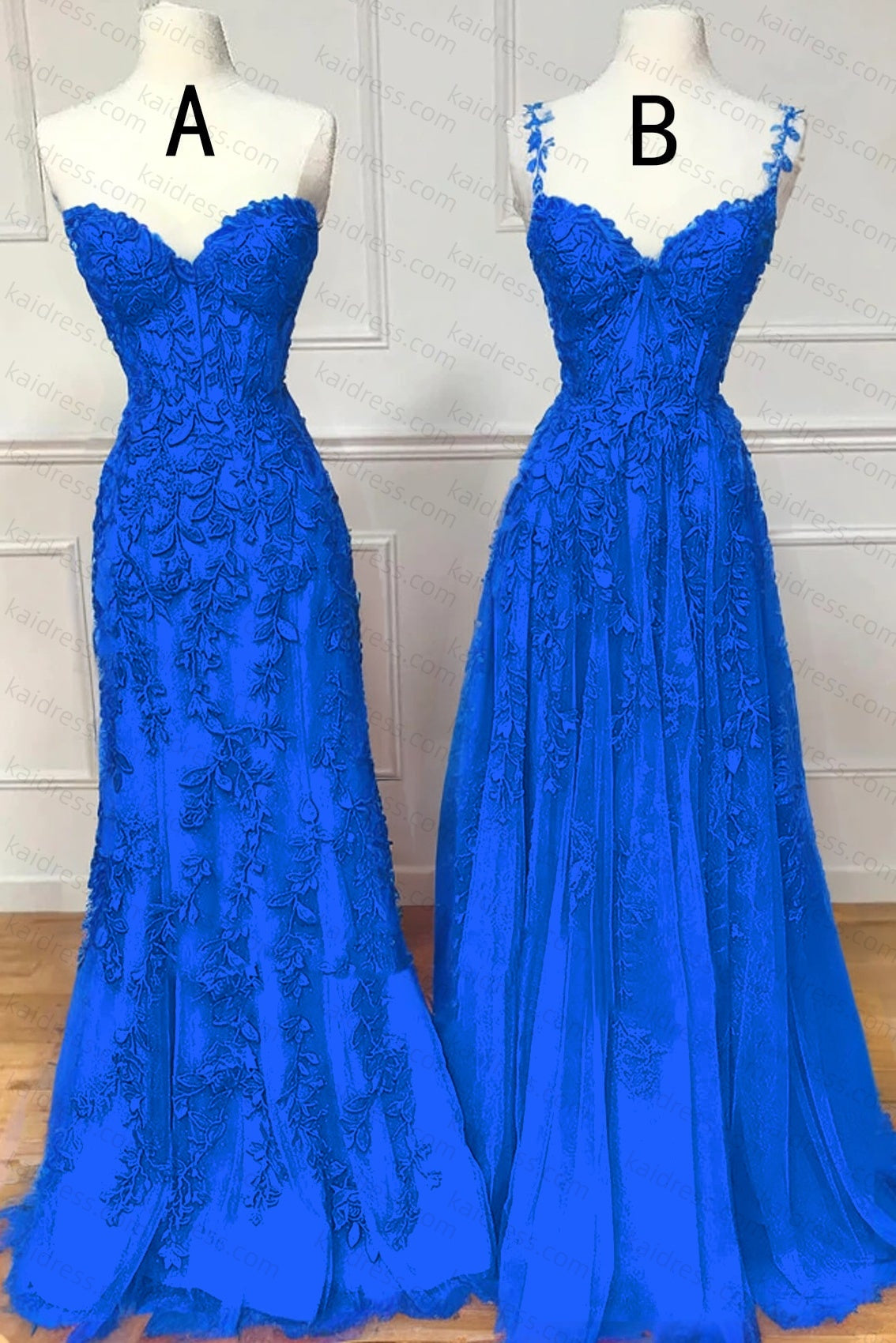 A-line Sweetheart Spaghetti Straps Sweep Train Lace Prom Dress With Beading